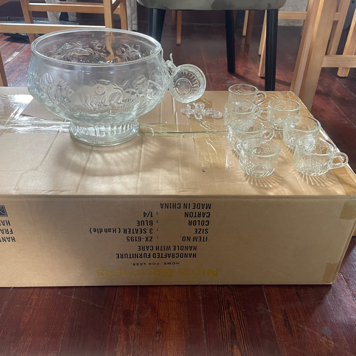 Glass Punch Bowl Set with 8 Cups