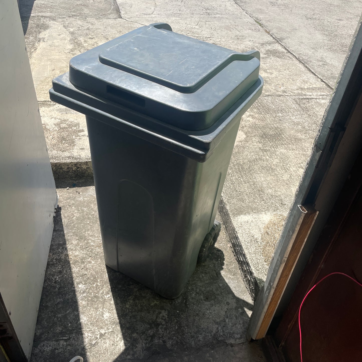 Grey Plastic Wheeled Trash Can