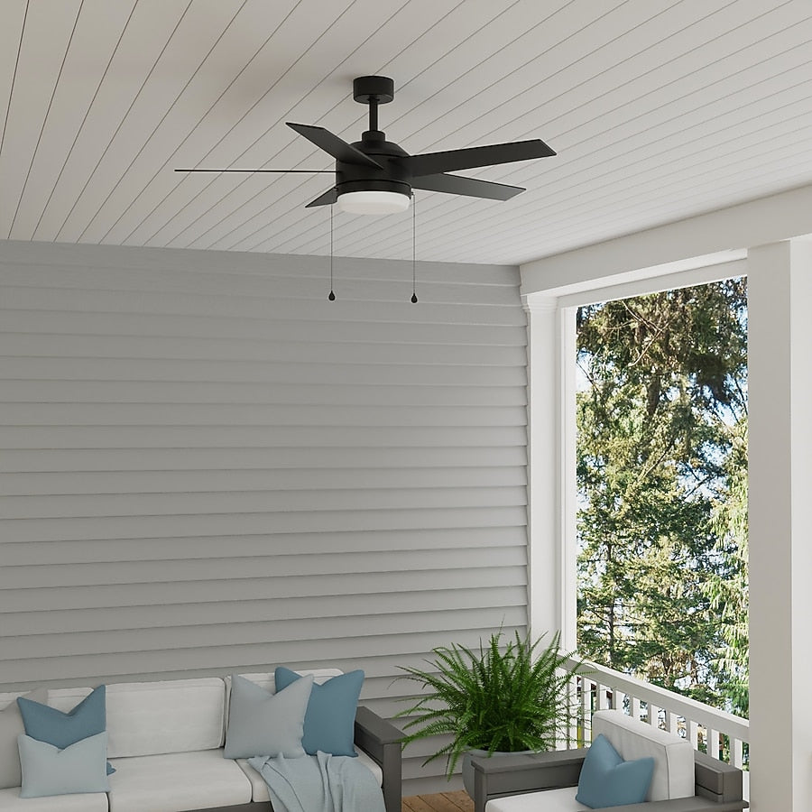 Harbor Breeze Sunport Easy2Hang 44-in Matte Black with Matte Blades LED Covered Outdoor Ceiling Fan