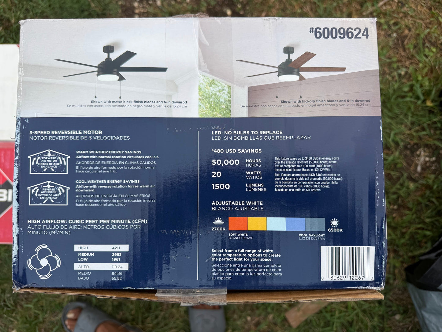 Harbor Breeze Sunport Easy2Hang 44-in Matte Black with Matte Blades LED Covered Outdoor Ceiling Fan