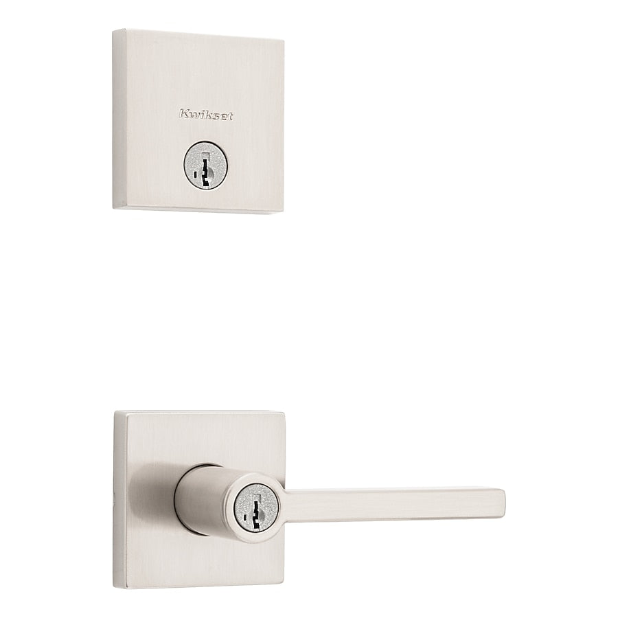 Kwikset Halifax Satin Nickel Interior or Exterior Double-Cylinder Deadbolt and Keyed Entry Door Handleset