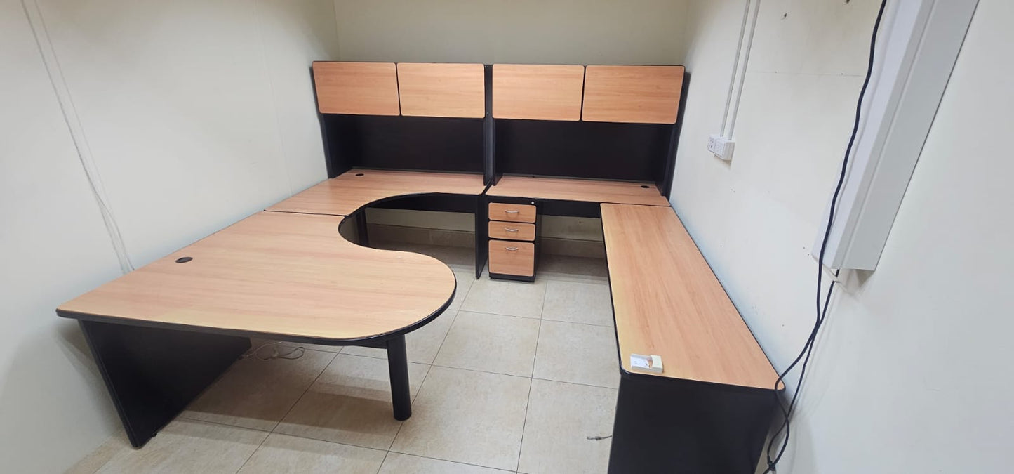 L-Shaped Office Workstations with Overhead Storage + Drawers