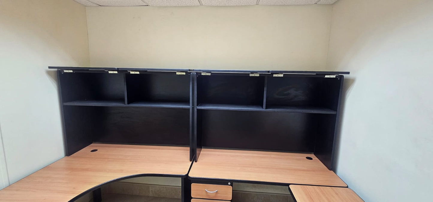 L-Shaped Office Workstations with Overhead Storage + Drawers