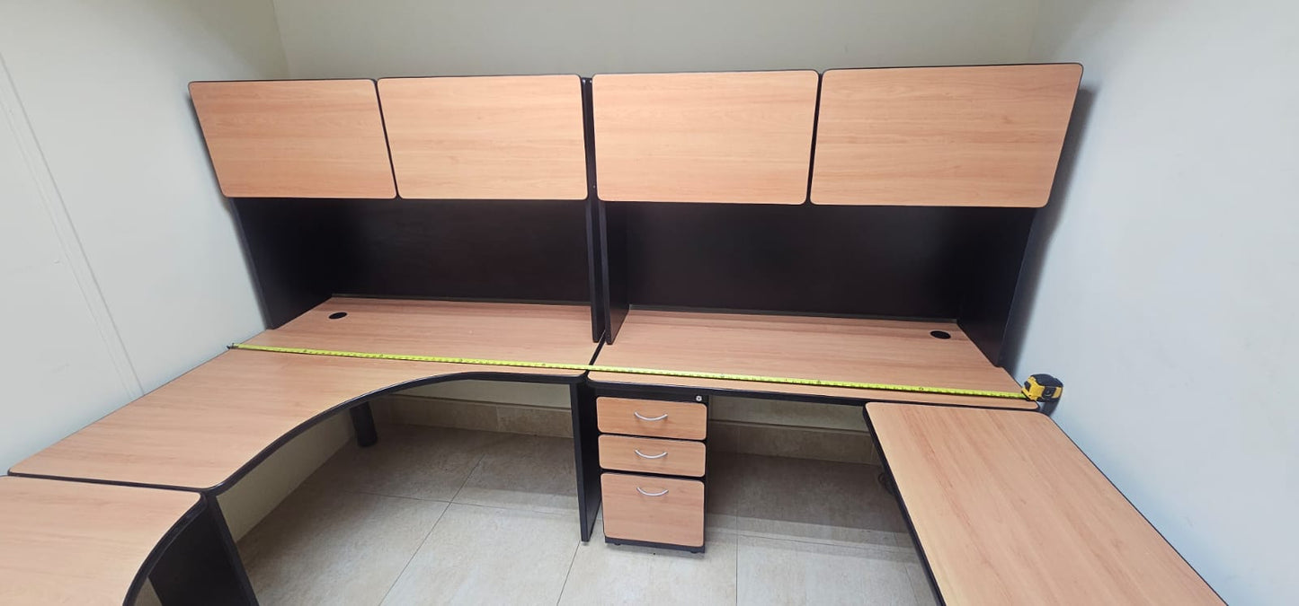 L-Shaped Office Workstations with Overhead Storage + Drawers