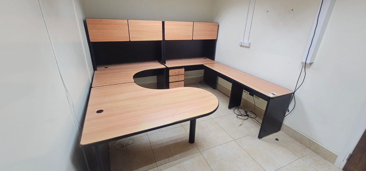 L-Shaped Office Workstations with Overhead Storage + Drawers