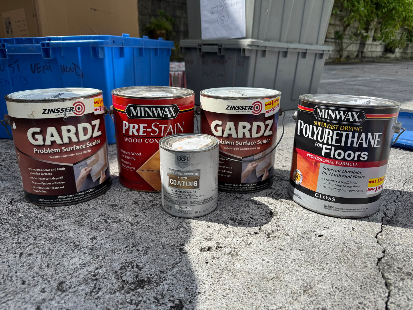 Minwax Pre-Stain Wood Conditioner, Do It Best Alkyd Coating + Assorted Paints
