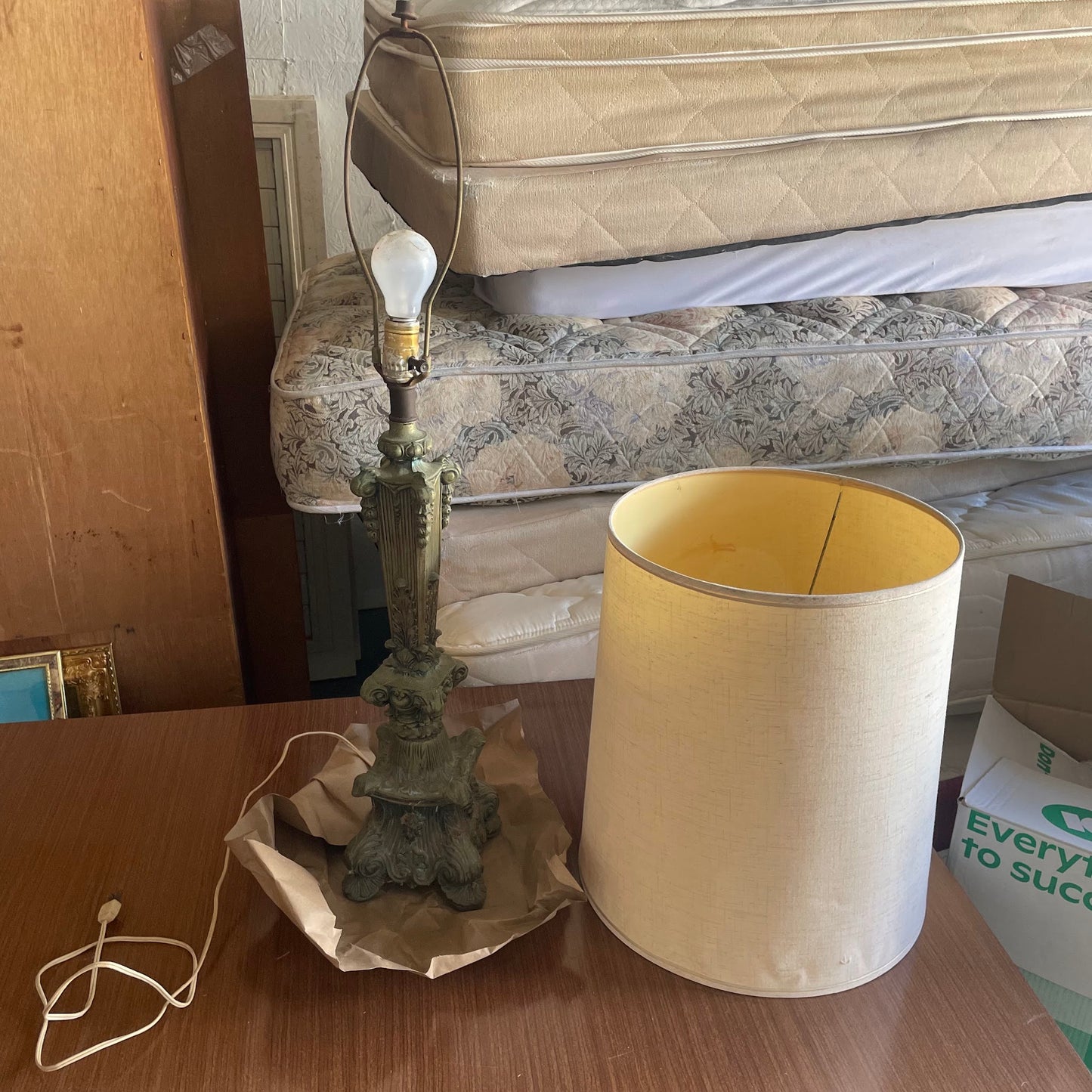 Ornate Vintage Table Lamp with Cream Shade