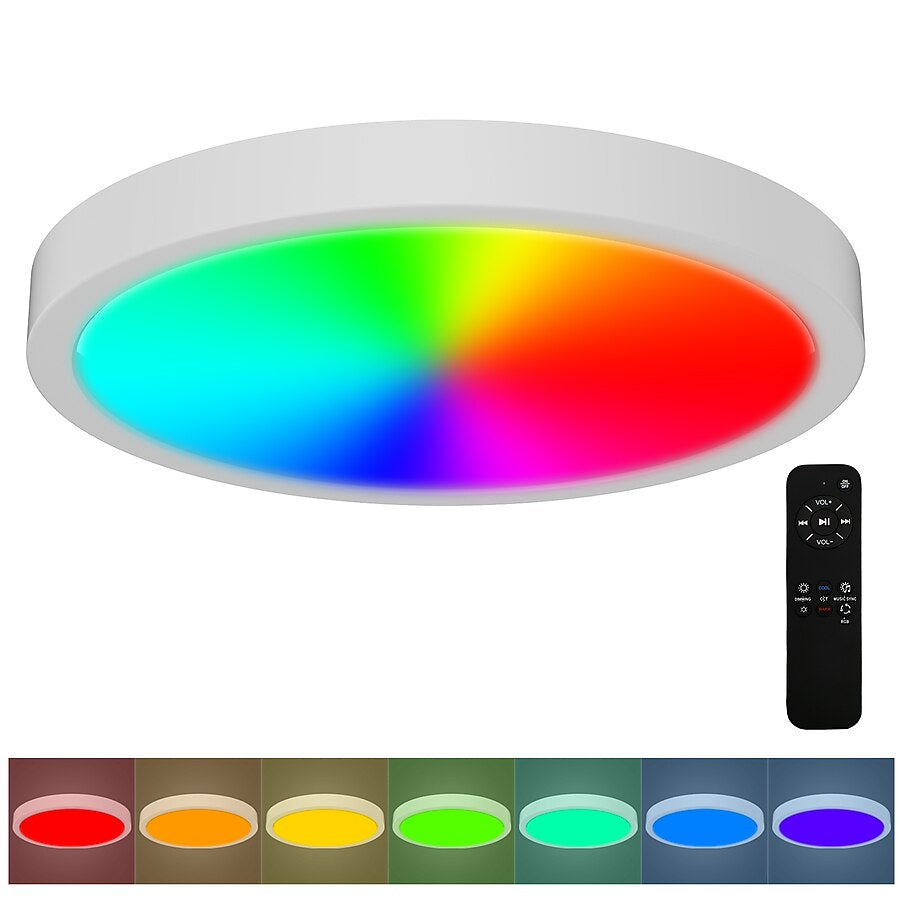 Project Source 15-in White Indoor 1 Light LED Multicolor Flush Mount Light Metal Remote Control Included