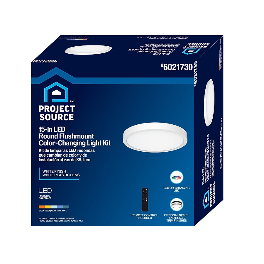 Project Source 15-in White Indoor 1 Light LED Multicolor Flush Mount Light Metal Remote Control Included