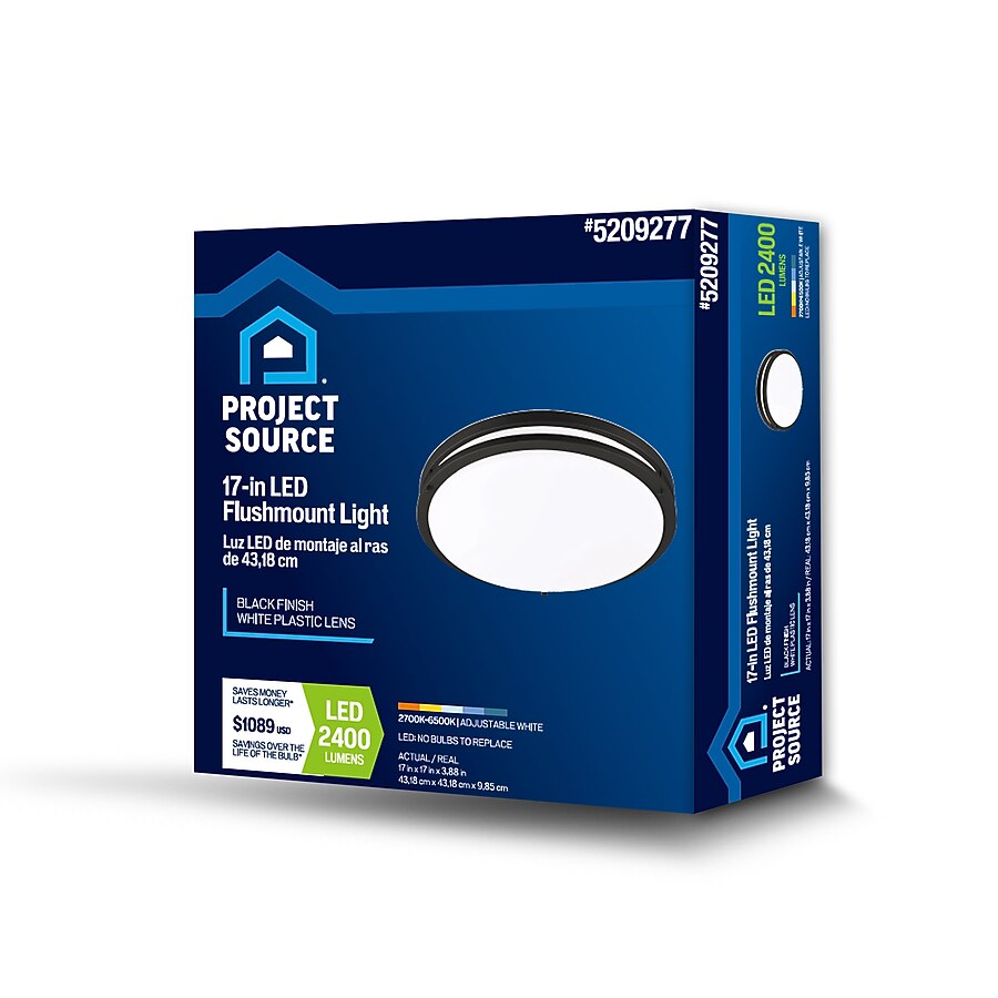 Project Source  17-in Matte black Indoor 1 - Light LED Tunable White Flush Mount Light with Plastic Shade