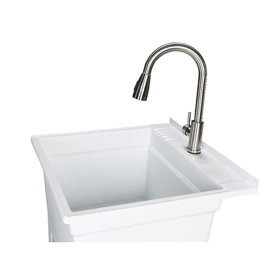 Project Source 24-in x 24-in 1 -Basin White Freestanding Utility Tub with Drain with Faucet