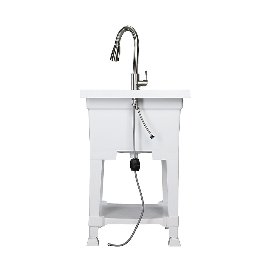 Project Source 24-in x 24-in 1 -Basin White Freestanding Utility Tub with Drain with Faucet