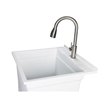 Project Source 24-in x 24-in 1 -Basin White Freestanding Utility Tub with Drain with Faucet