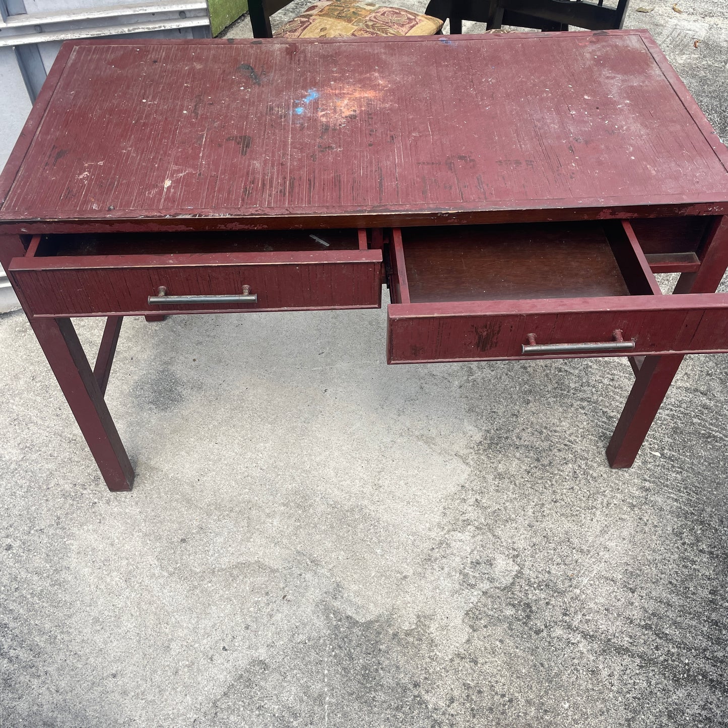 Red Wood Desk with Drawers
