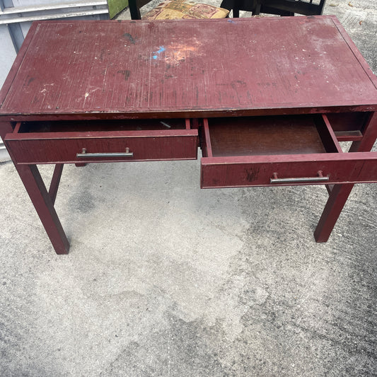 Red Wood Desk with Drawers