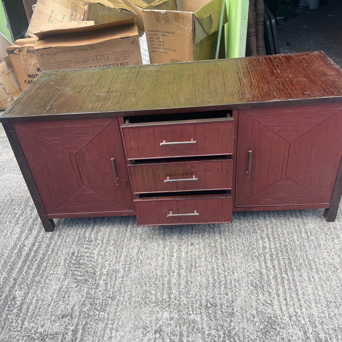 Red Wood Sideboard Cabinet with Drawers
