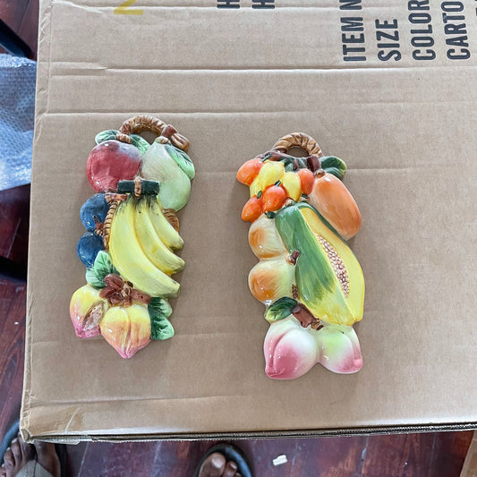 Set of 2 Assorted Ceramic Fruit Wall Decor Plaques