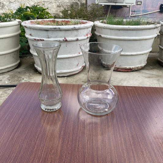 Set of 2 Assorted Clear Glass Vases
