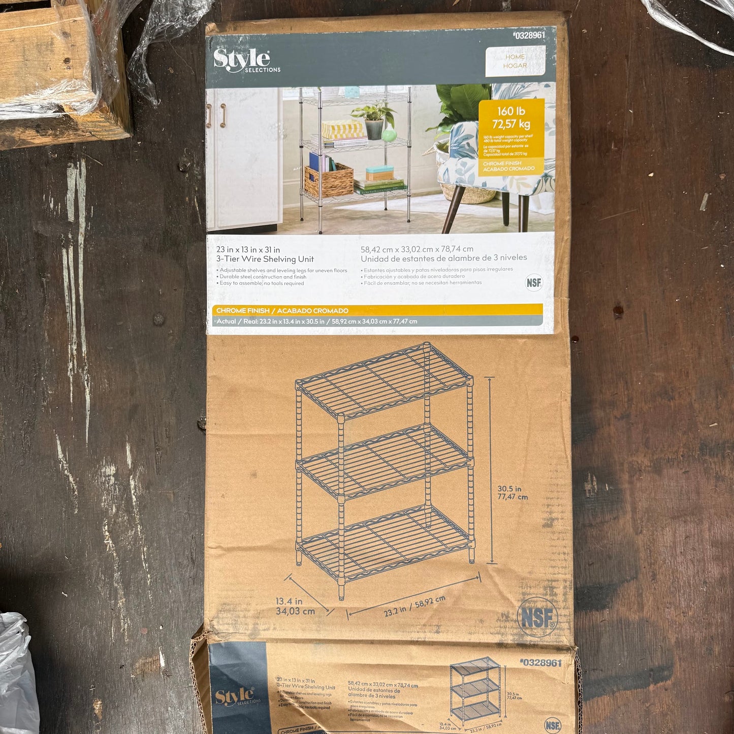 Style Selections 23-in W x 13.4-in D x 30.5-in H 3 -Tier Chrome Metal Wire Utility Shelving Unit