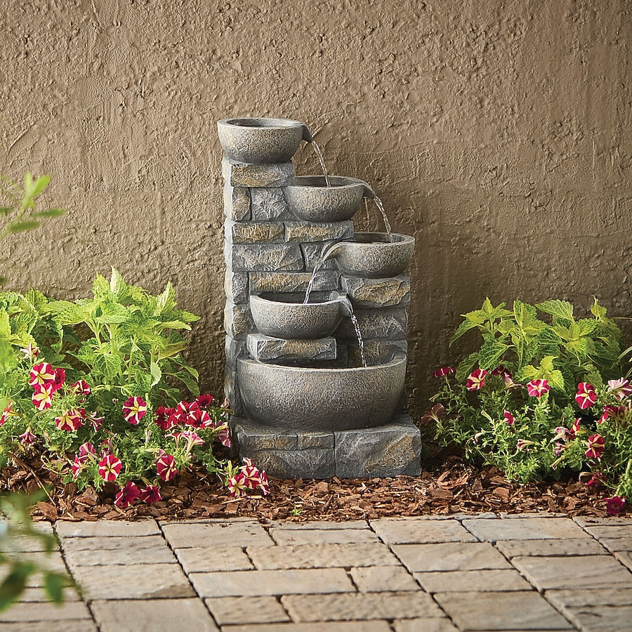 Style Selections 27-in H Resin Electric Powered Tiered Outdoor Fountain