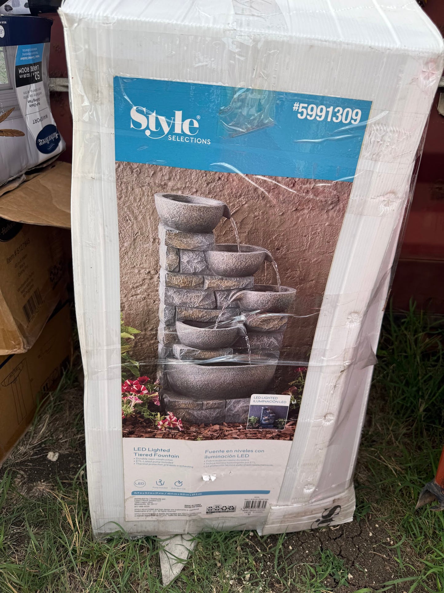 Style Selections 27-in H Resin Electric Powered Tiered Outdoor Fountain