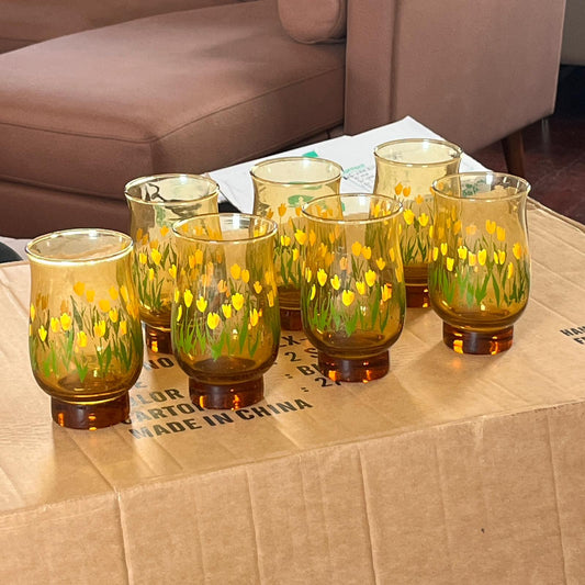Vintage Amber Tulip Footed Glasses