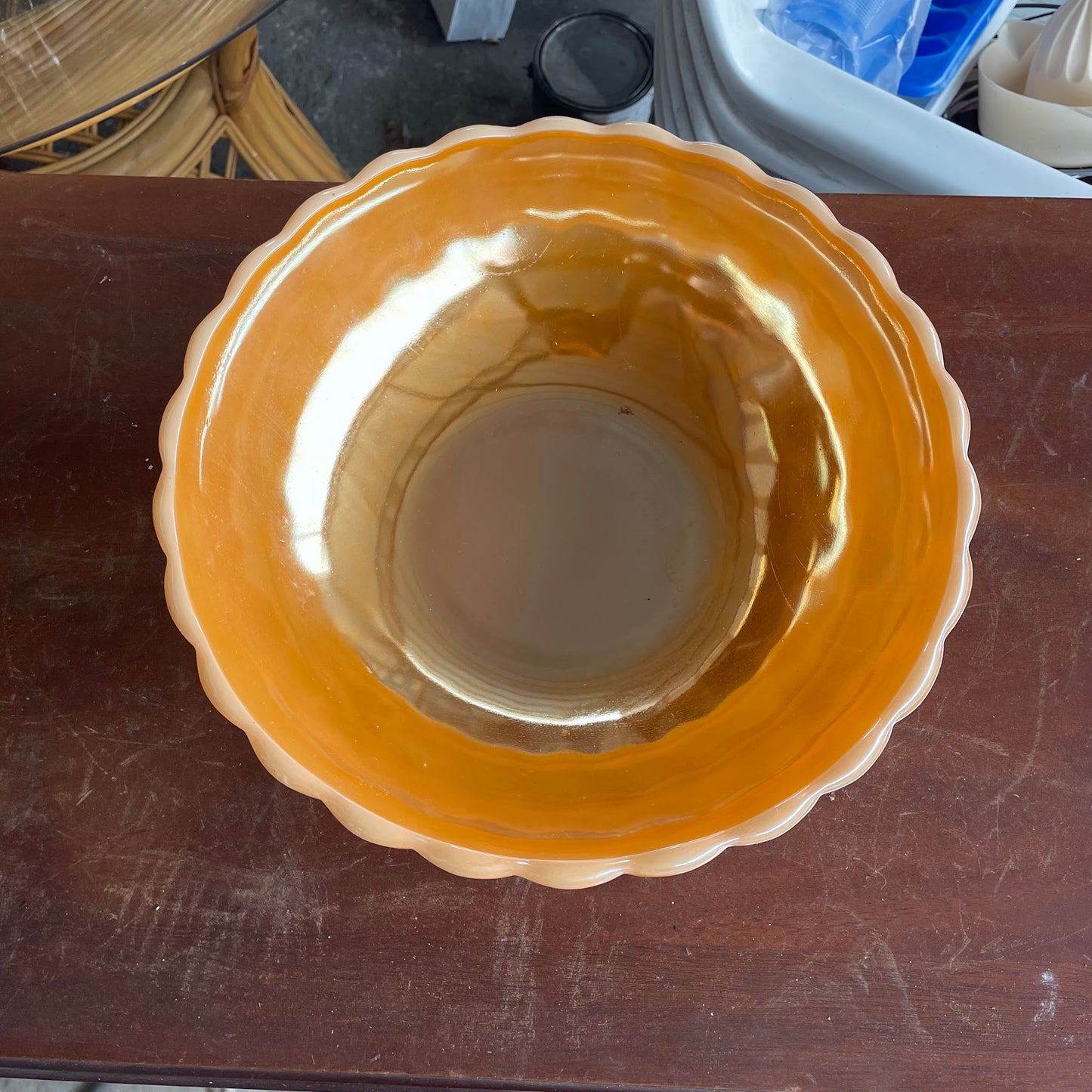 Vintage Marigold Carnival Glass Scalloped Bowl