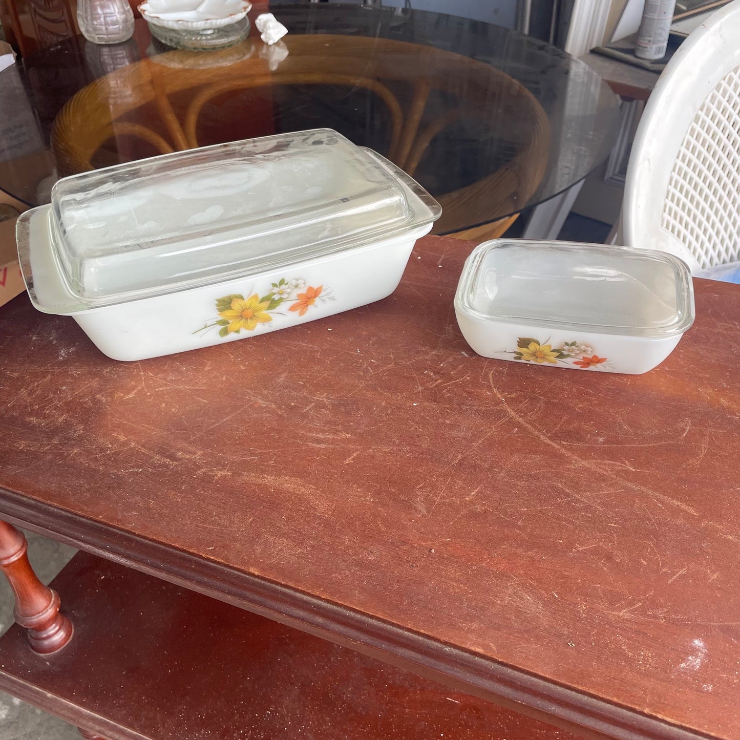 Vintage Pyrex Spring Blossom Casserole Dishes, Set of 2
