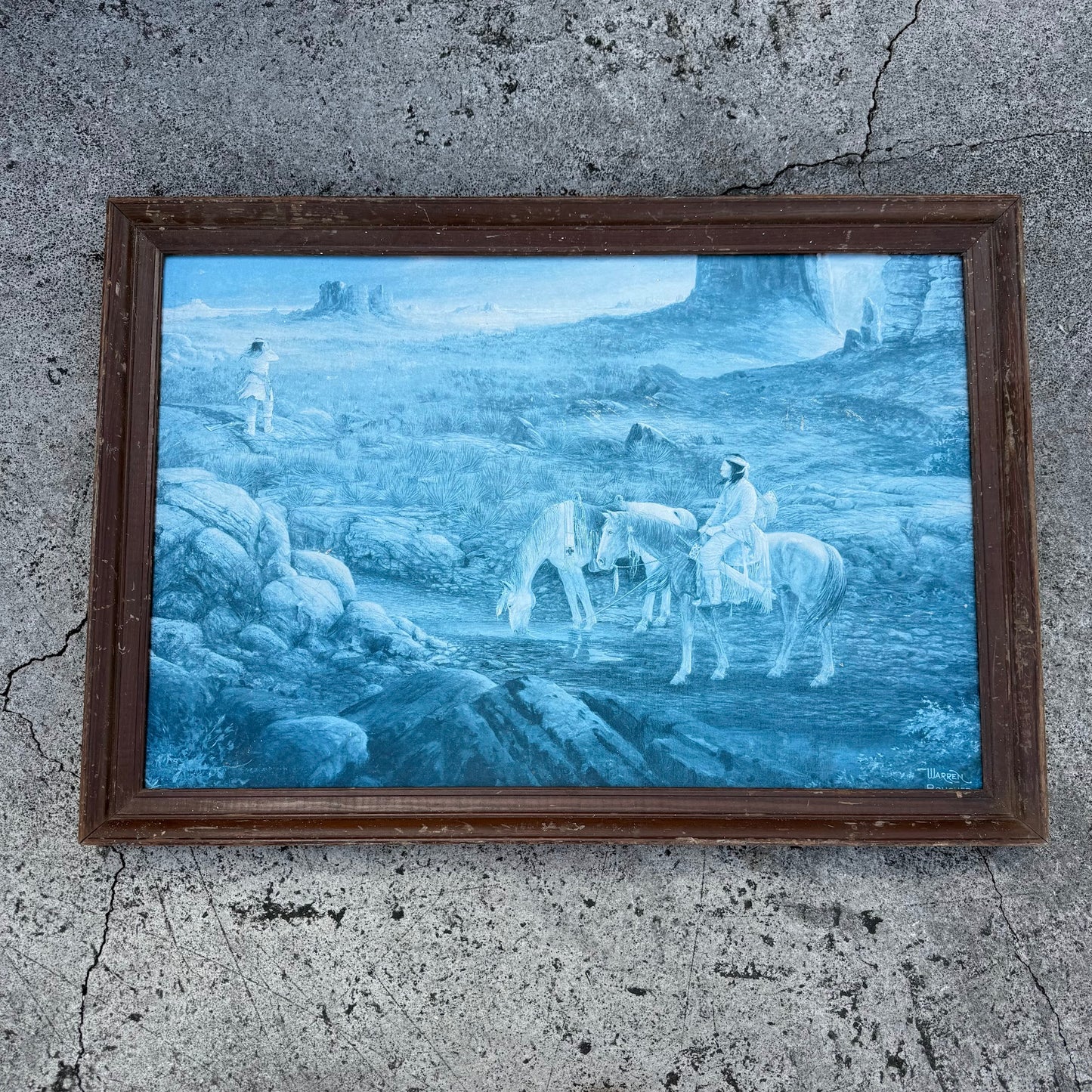 Warren Doughty Blue Monochrome Western Landscape Framed Art Print