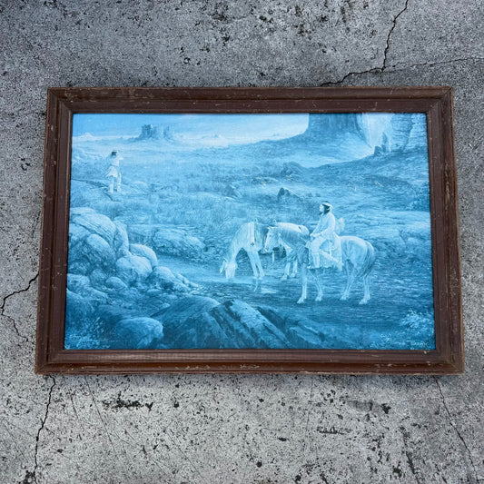 Warren Doughty Blue Monochrome Western Landscape Framed Art Print