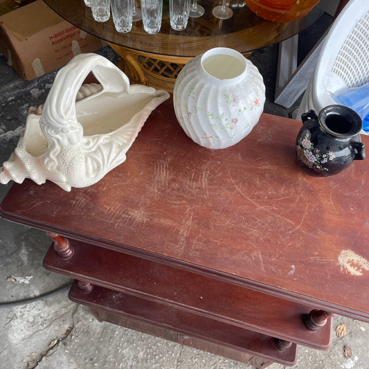 White Ceramic Conch Shell Planter + 2 Vases