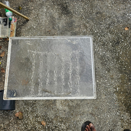 White Metal Frosted Glass Top Patio Side Table