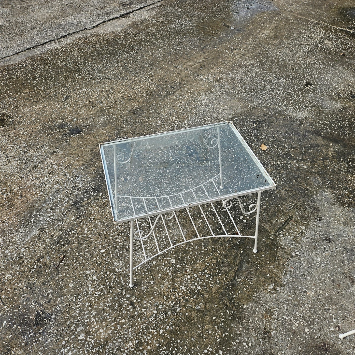White Metal Glass Top Patio Side Table
