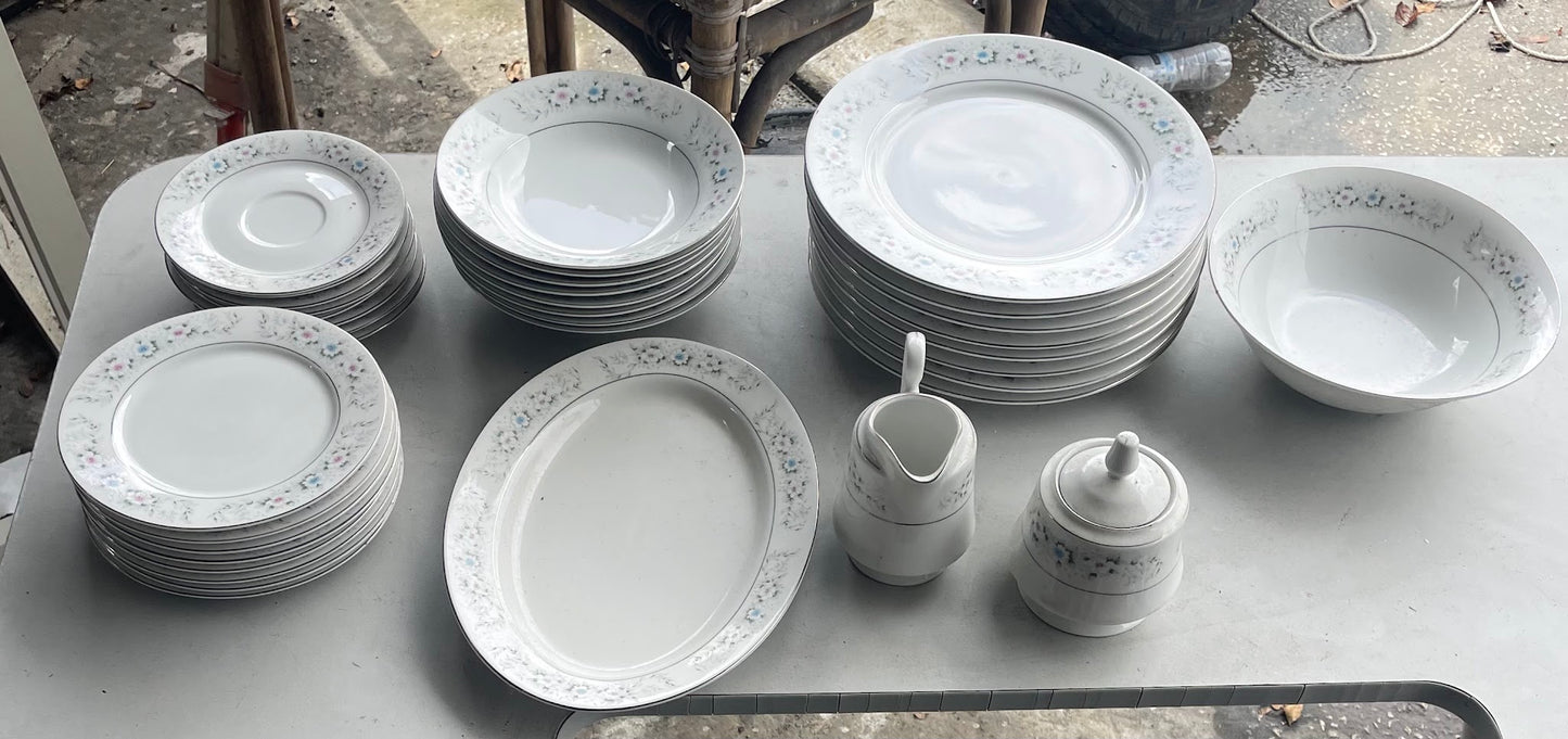 White Porcelain Dinnerware Set with Floral Border
