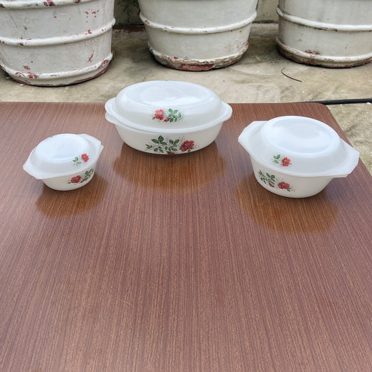 White Rose Pattern Casserole Dish Set with Lids