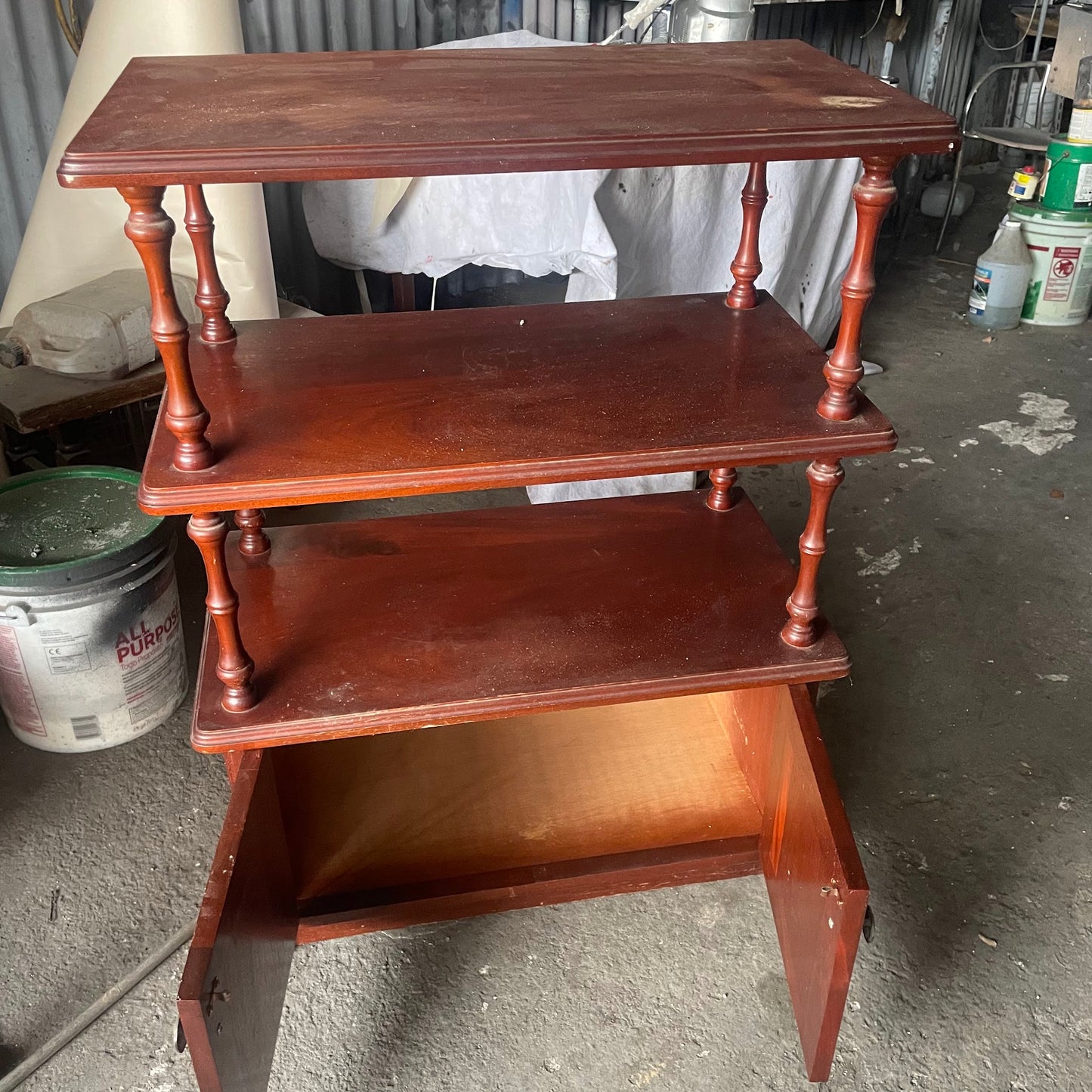 Wooden 3-Tier Shelf Unit with Cabinet