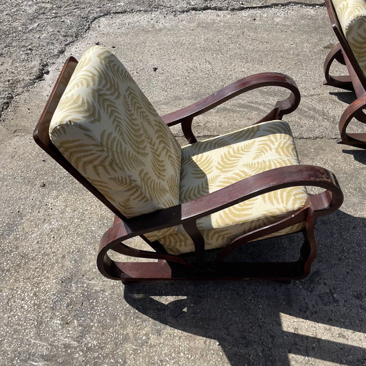Wooden Armchair with Fern Pattern Cushions #2