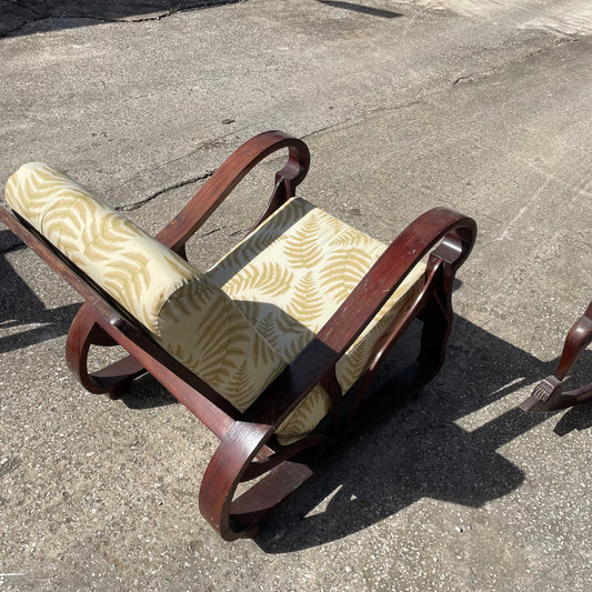 Wooden Armchair with Fern Pattern Cushions
