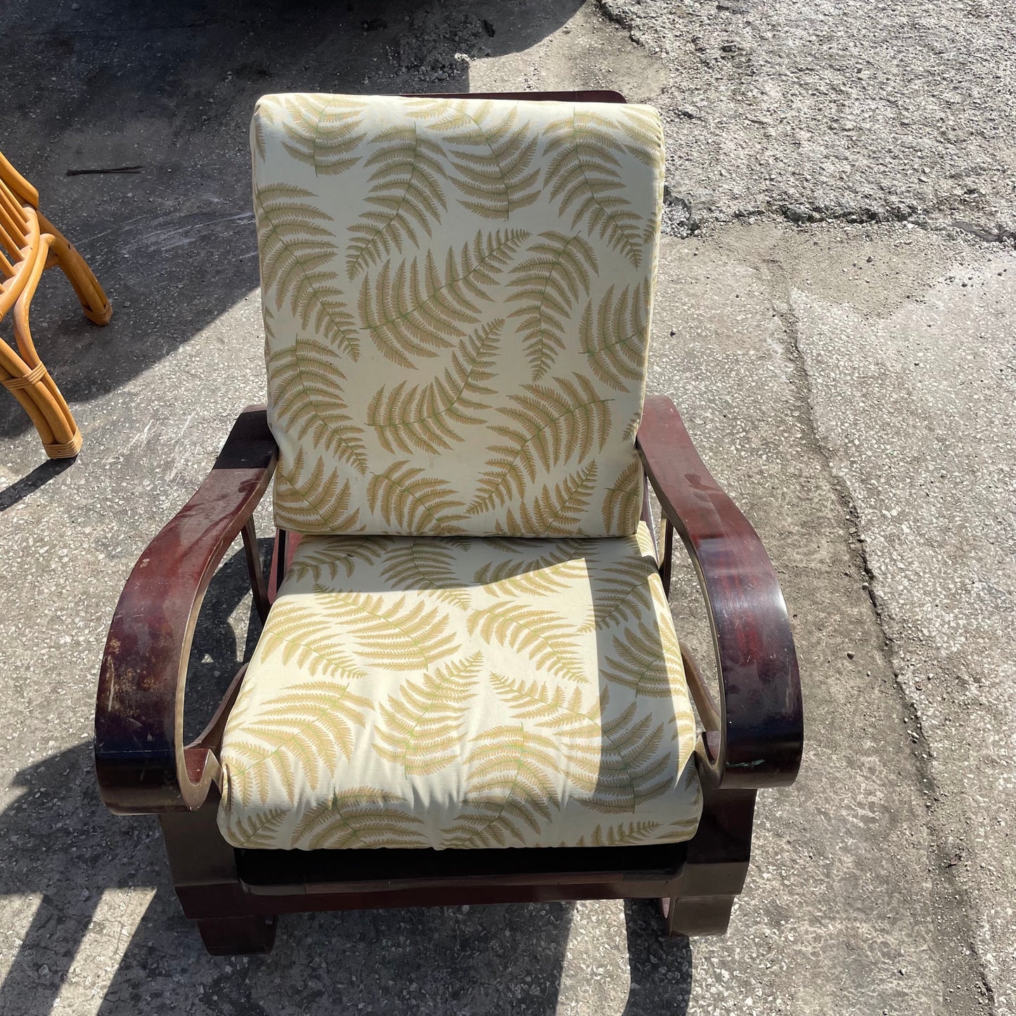 Wooden Arm Chair with Fern Pattern Cushions #2