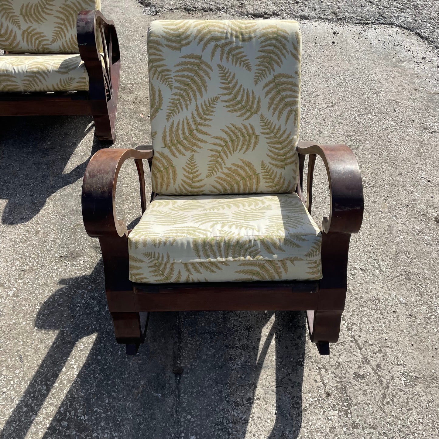 Wooden Rocking Chair with Fern Pattern Cushions