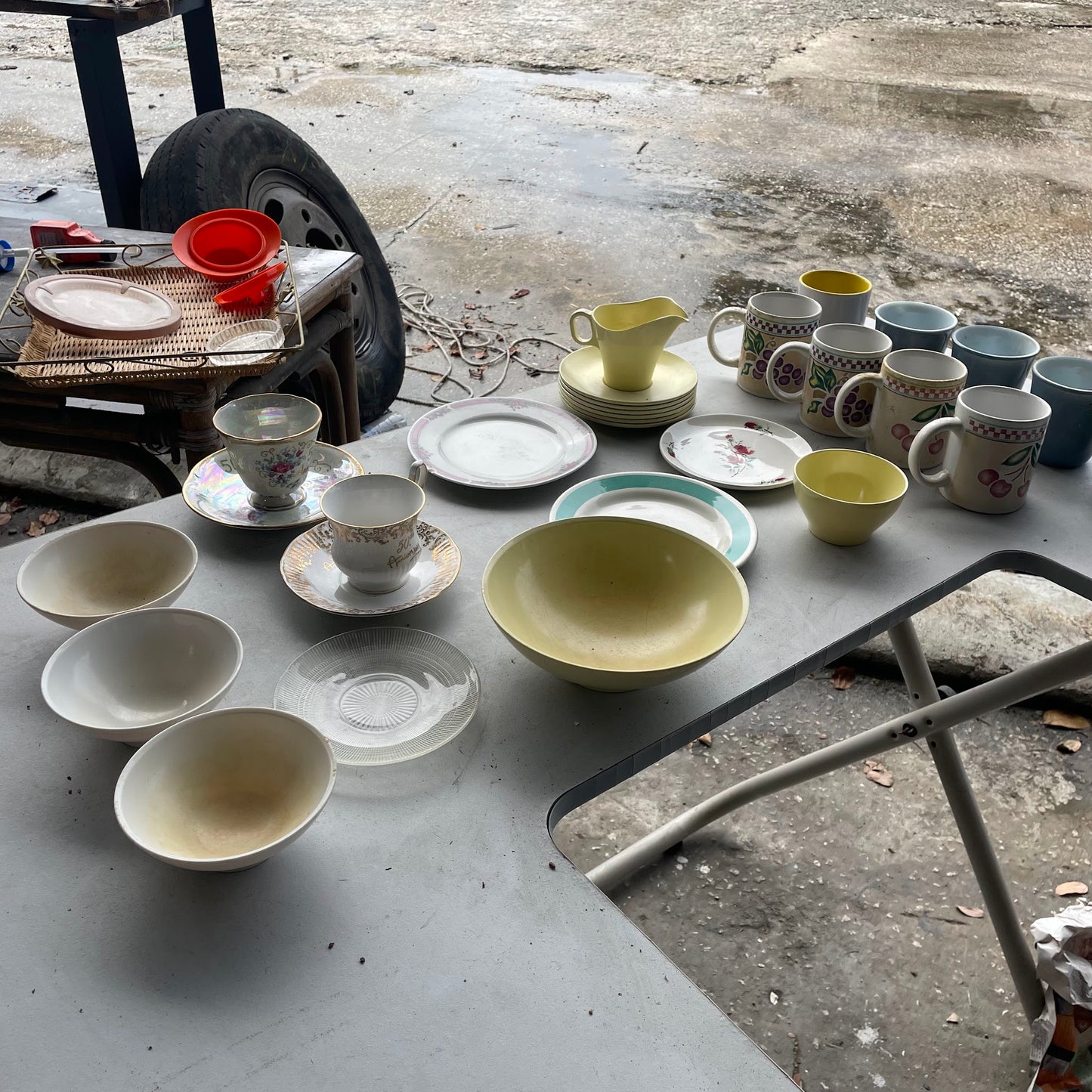 Yellow Ceramic Saucers + Mugs