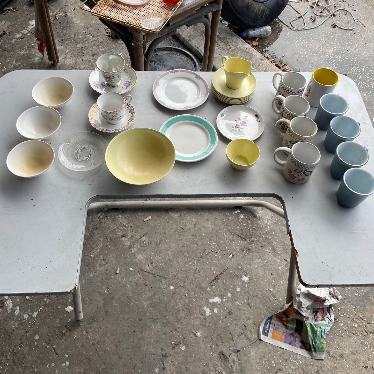 Yellow Ceramic Saucers + Mugs